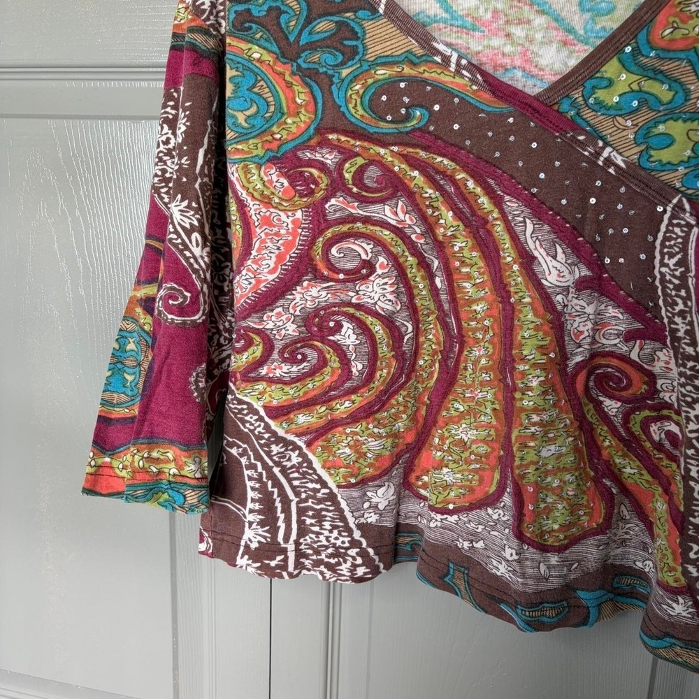 y2k paisley beaded blouse Size S fairy festival cottagecore preppy summer - Picture 3 of 6